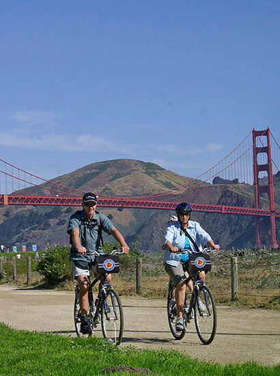 passing the golden gate bridge san francisco bike tours