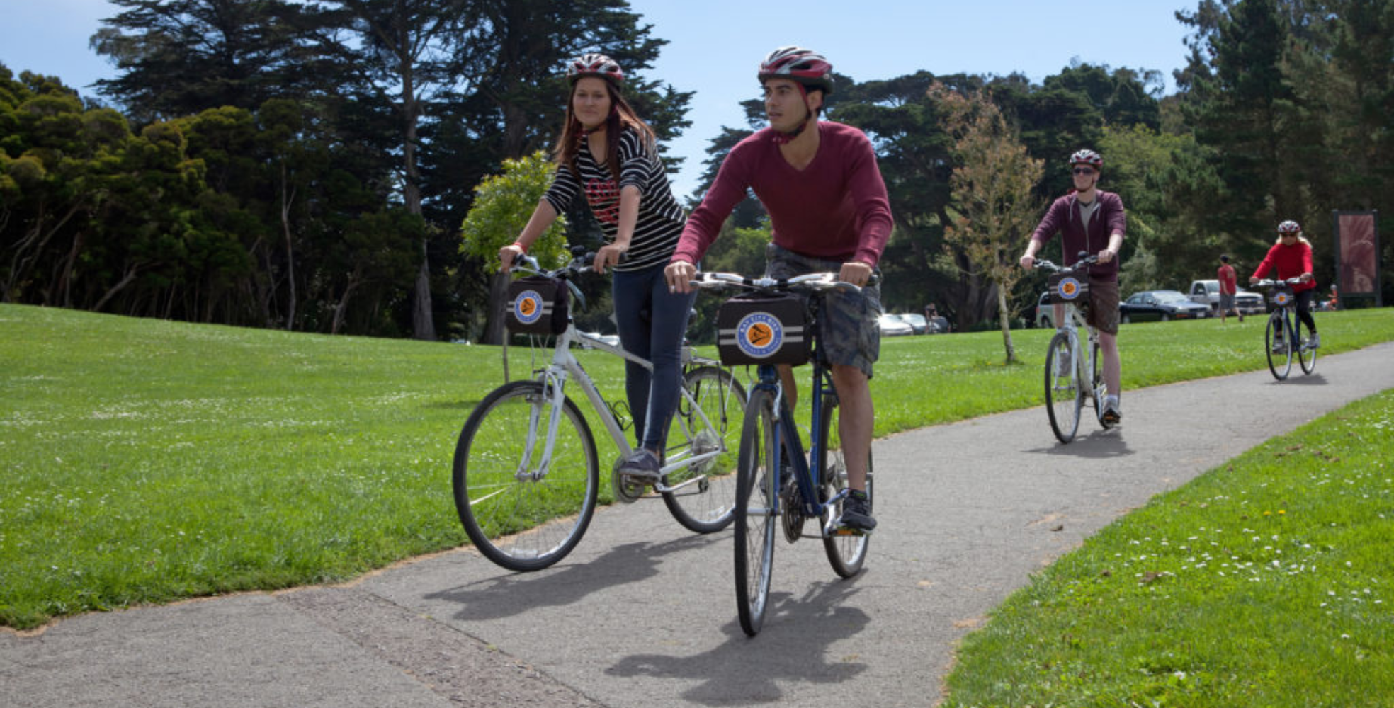 Four people on bikes in San Francisco