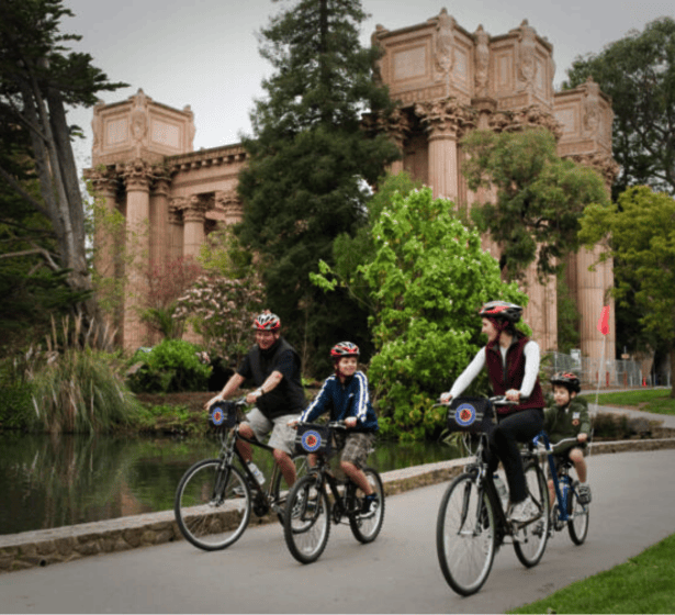 family biking in golden gate park