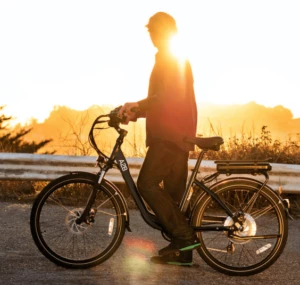 san francisco downtown to headlands route someone standing next to a bike overlooking the headlands in sf